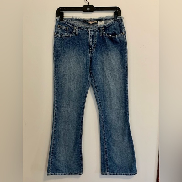 Y2K VTG Paris Blues Low Rise Jean Flare Fray No Waistband Light Medium Wash 2000 - Picture 13 of 15
